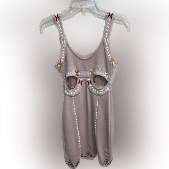 Free People Embroidered Cotton Viscose Mini Dress Tribal Accents Size XS - Picture 4 of 5
